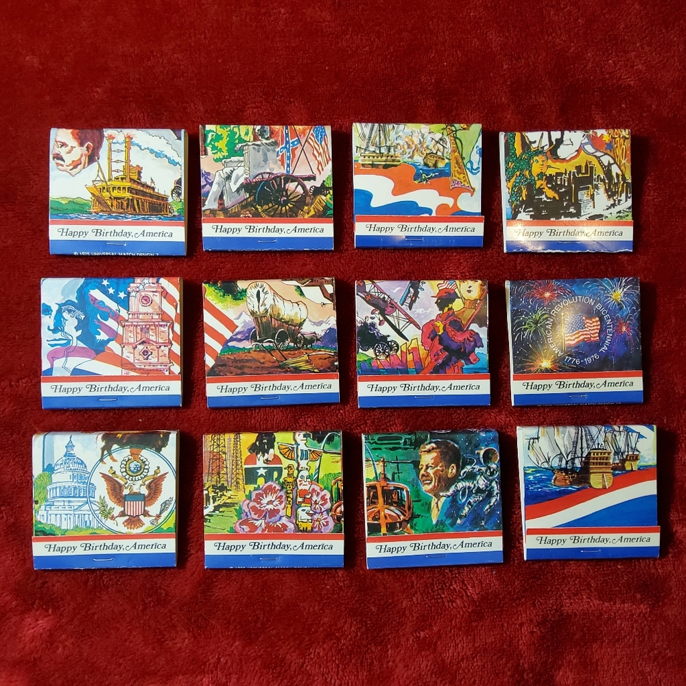 Vintage 1975 Bicentennial Happy Birthday America Complete 12 Match Books Set
